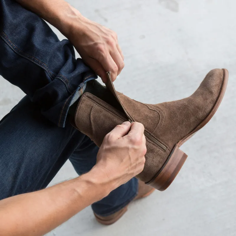 Height Increasing Beige Suede Bastrop Slip On Zipper Western Cowboy Boots - AW24 sold by Costoso Italiano