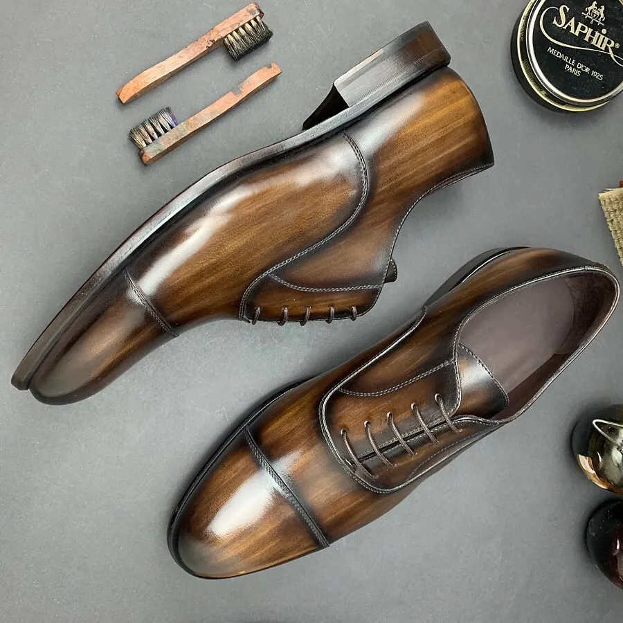 Height Increasing Brown Leather Crissier Balmoral Oxfords - Formal Shoes sold by Costoso Italiano