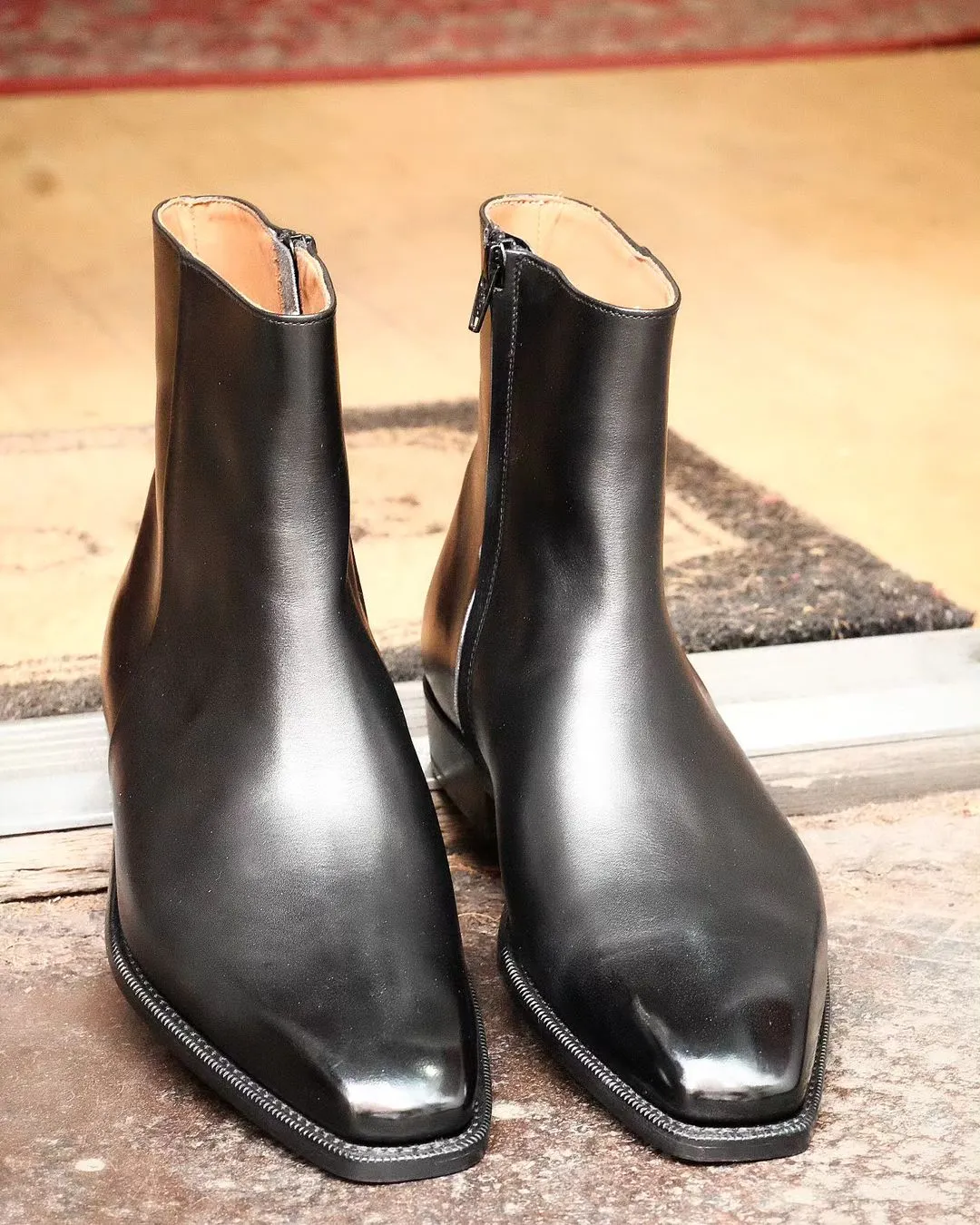 Black Leather Mirielle Slip On Zipper Boots for Men - AW24 sold by Costoso Italiano
