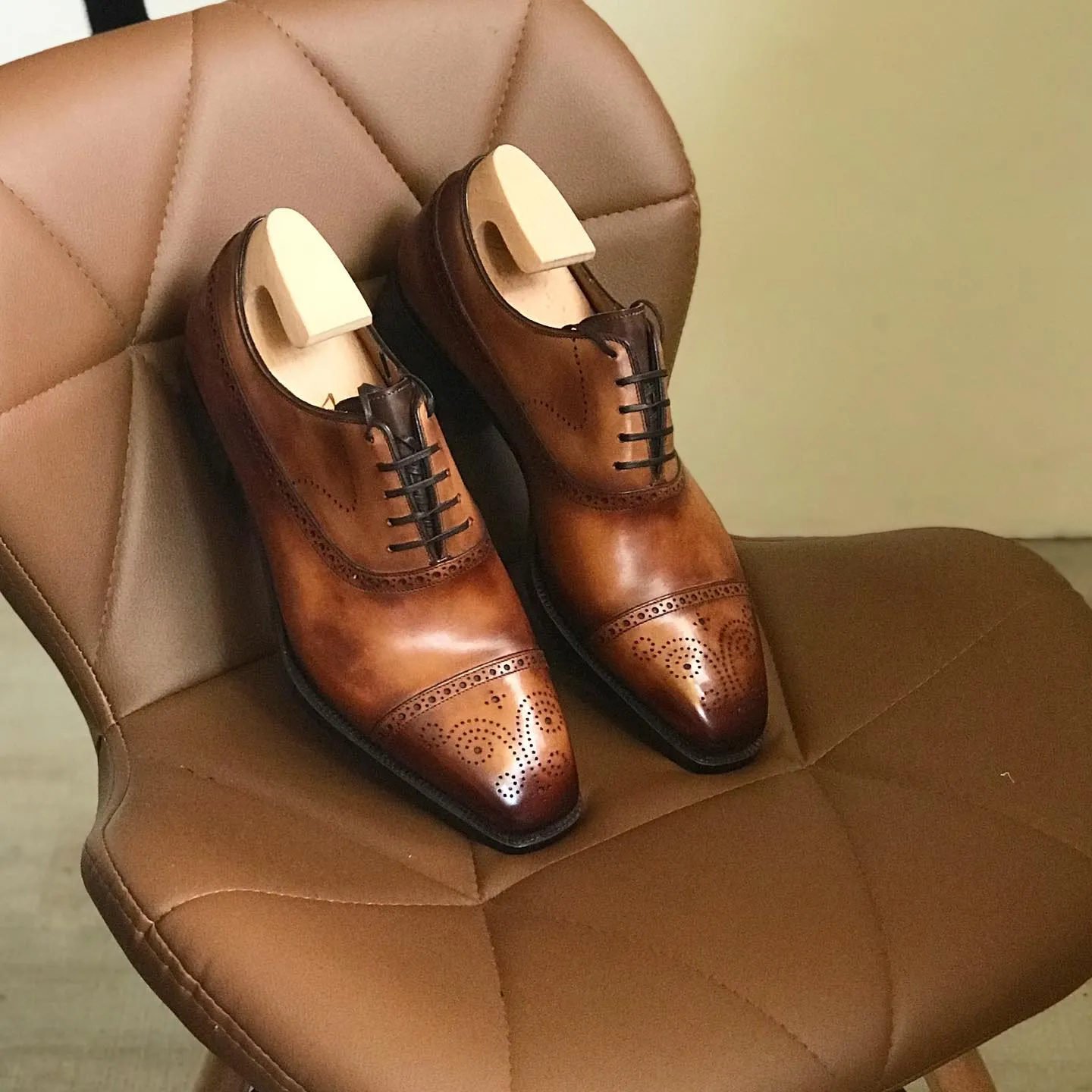 Tan Leather Hemria Brogue Toe Cap Oxfords - Formal Shoes - AW24 sold by Costoso Italiano
