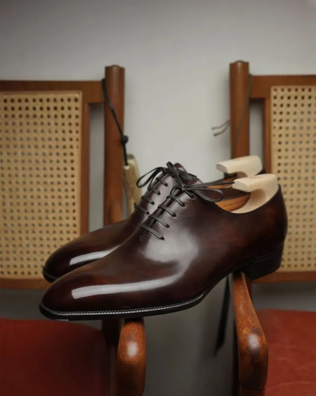 Brown Leather Galatea Whole Cut Oxfords - Formal Shoes sold by Costoso Italiano