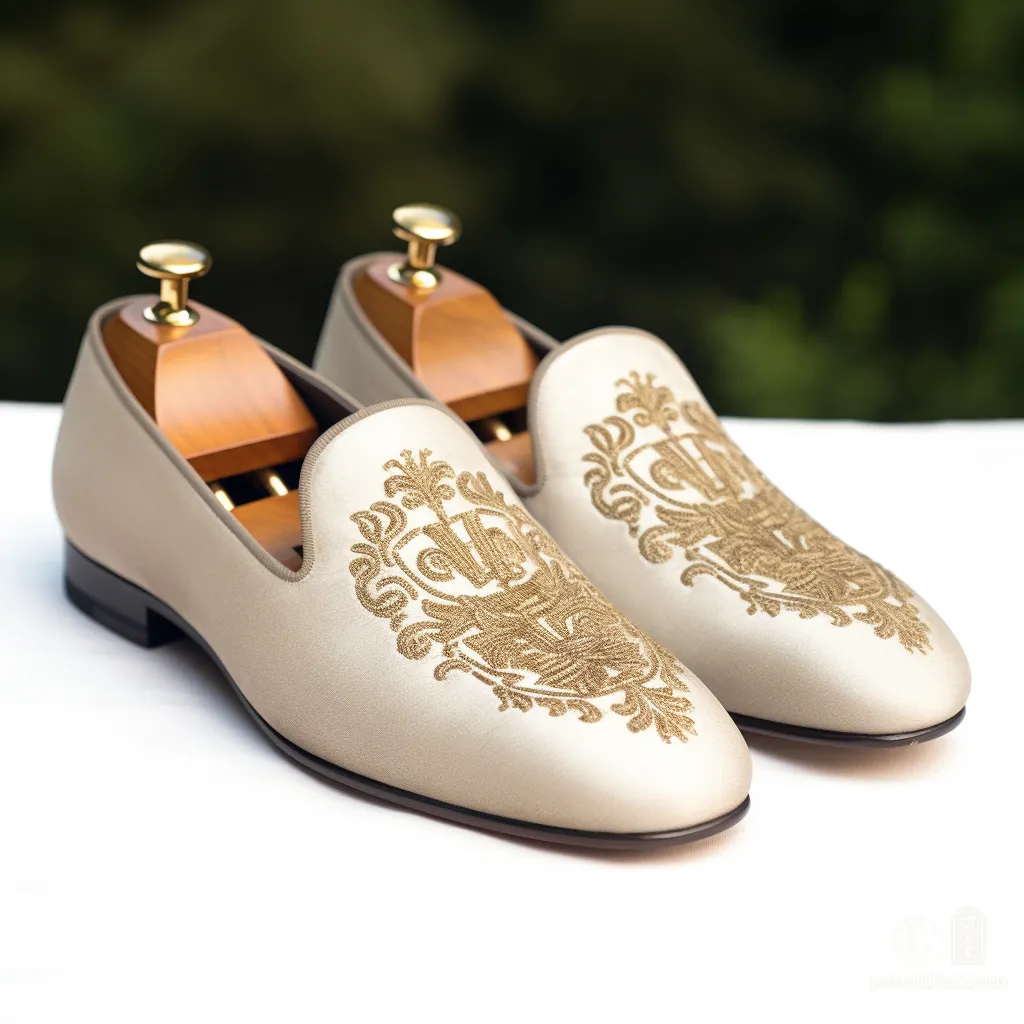 White Velvet Hand Work Zardozi Peshawari Loafers | Wedding Shoes for Groom | Shoes for Haldi Mehendi Sangeet sold by Costoso Italiano