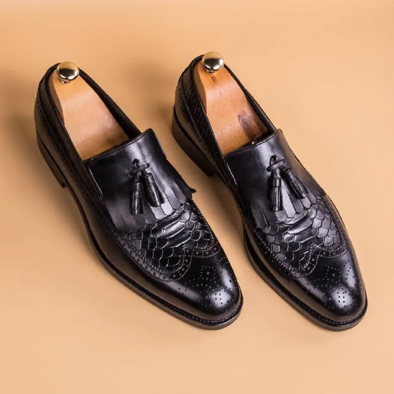 Black Snake Print Leather Lleida Loafers sold by Costoso Italiano