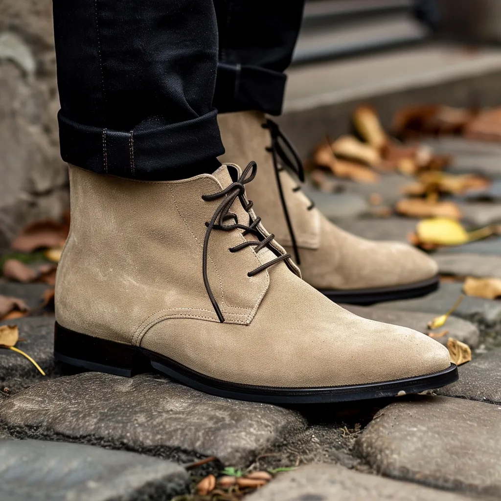 Beige Suede Fabrizio Lace Up Chukka Boots sold by Costoso Italiano
