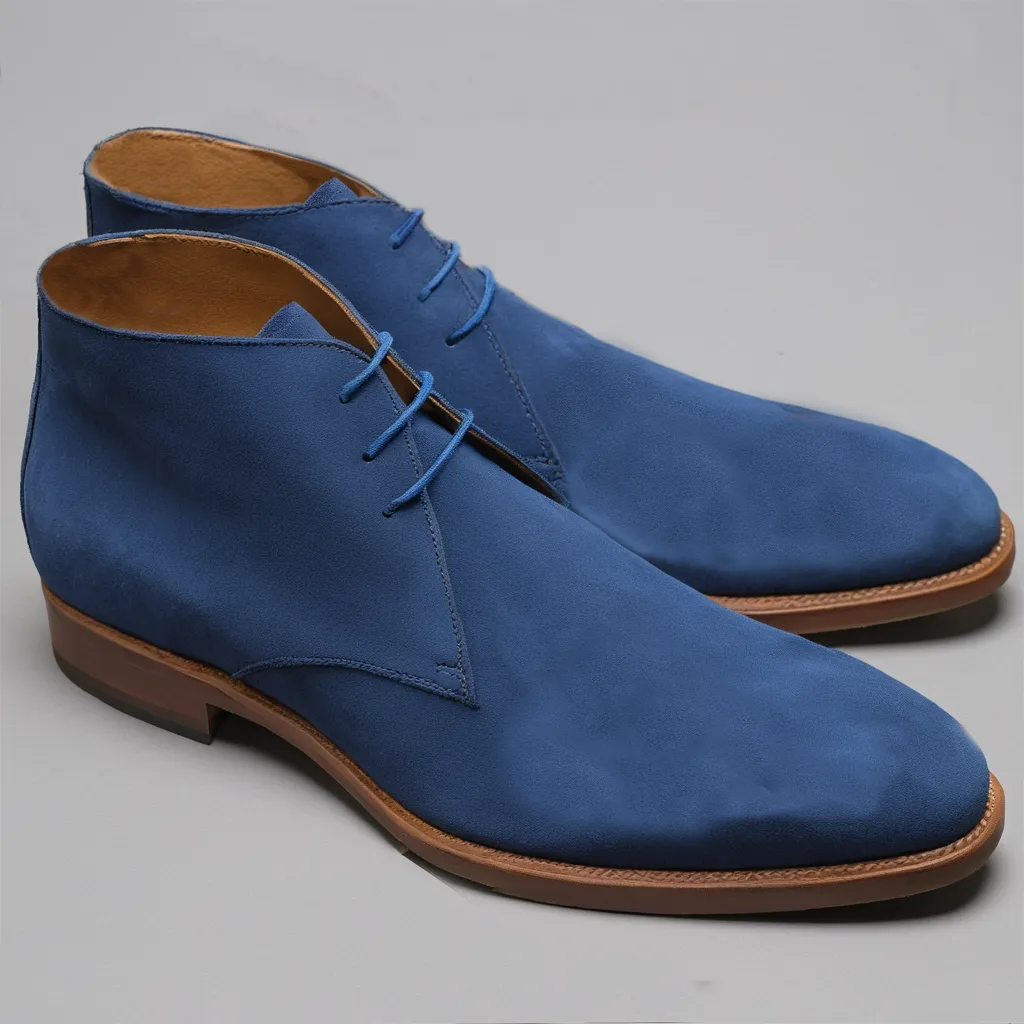 Dark Blue Suede Leather Gabrovo Chukka Lace Up Boots sold by Costoso Italiano