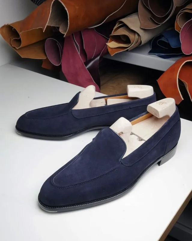 Navy Blue Suede Lucian Loafers - Formal Shoes sold by Costoso Italiano