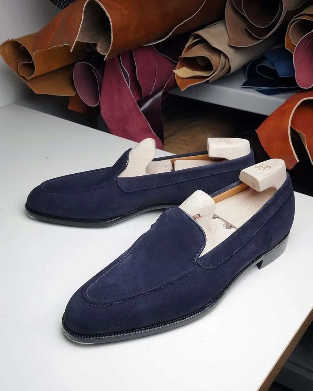 Navy Blue Suede Lucian Loafers - Formal Shoes sold by Costoso Italiano