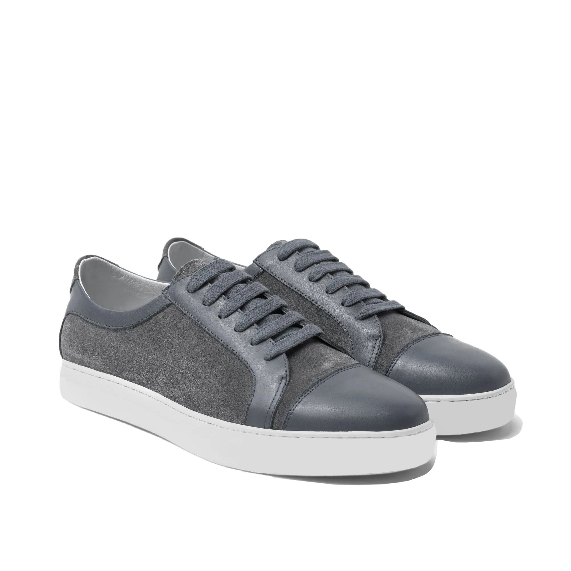 Height Increasing Grey Leather and Grey Suede Angus Lace Up Sneakers sold by Costoso Italiano
