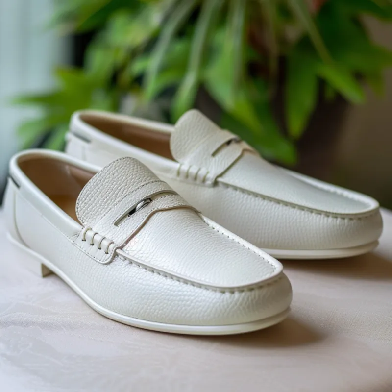 White Leather Urban Chic Slip-On Loafers - Summer 2024 Collection sold by Costoso Italiano