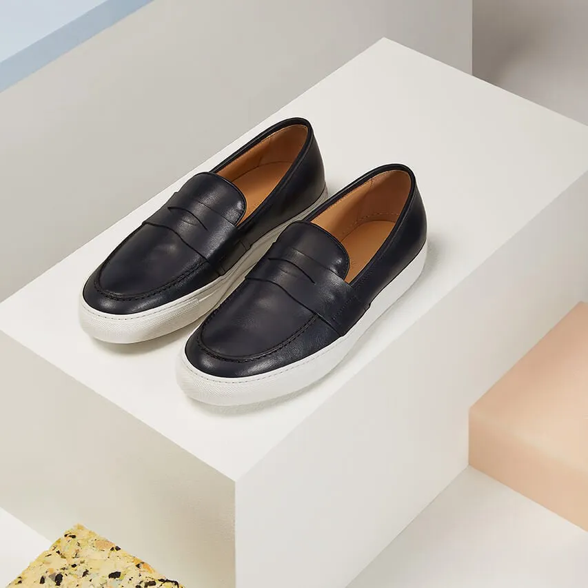 Black Leather Phoebe Slip On Penny Sneakers with White Soles - Summer 2024 Collection sold by Costoso Italiano product image thumbnail 3