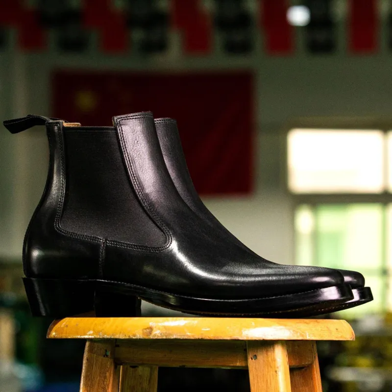 Black Leather Cityscape Swagger Slip On Chelsea Boots sold by Costoso Italiano