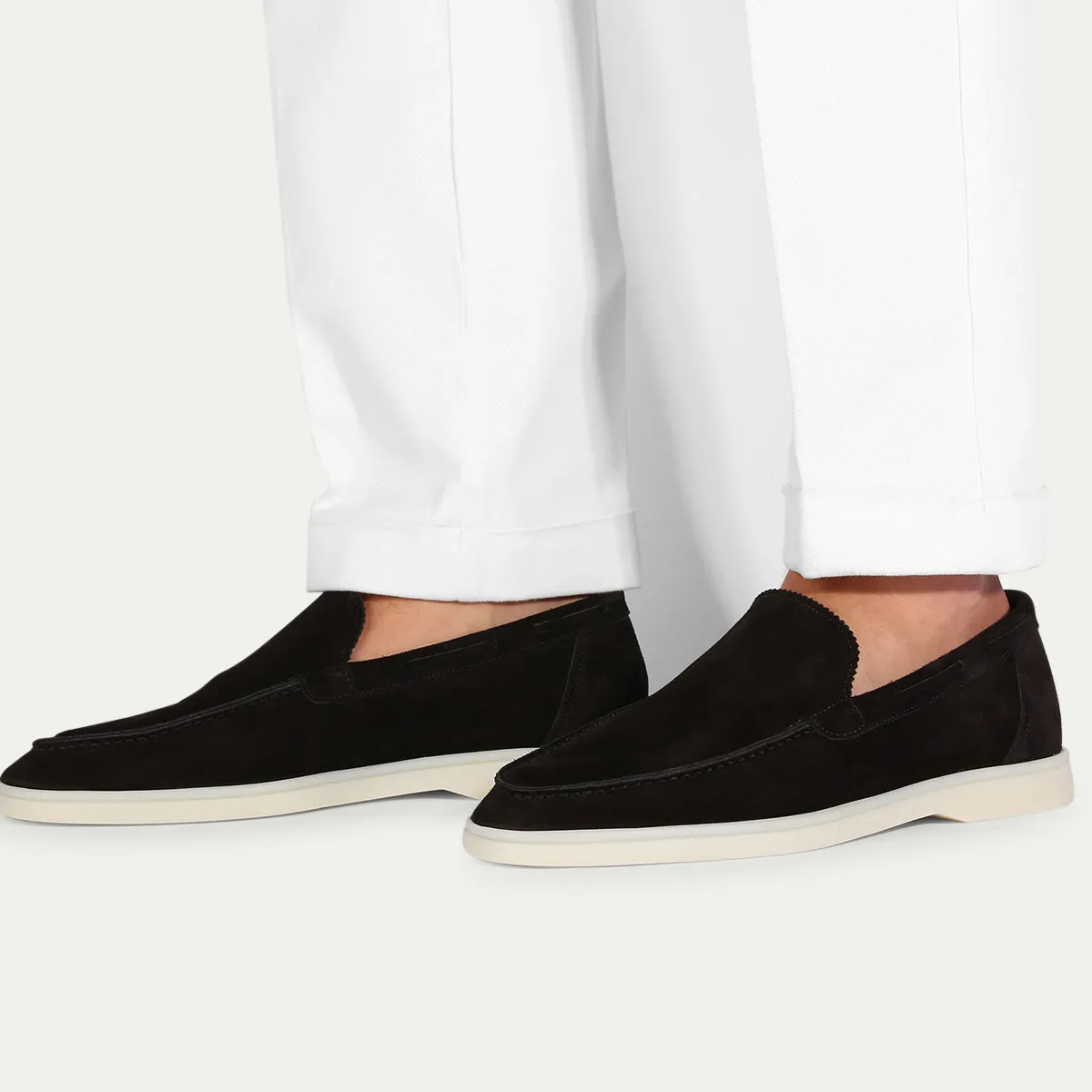Height Increasing Black Suede Athena Yatch Loafers with White Soles - Summer 2024 Collection sold by Costoso Italiano