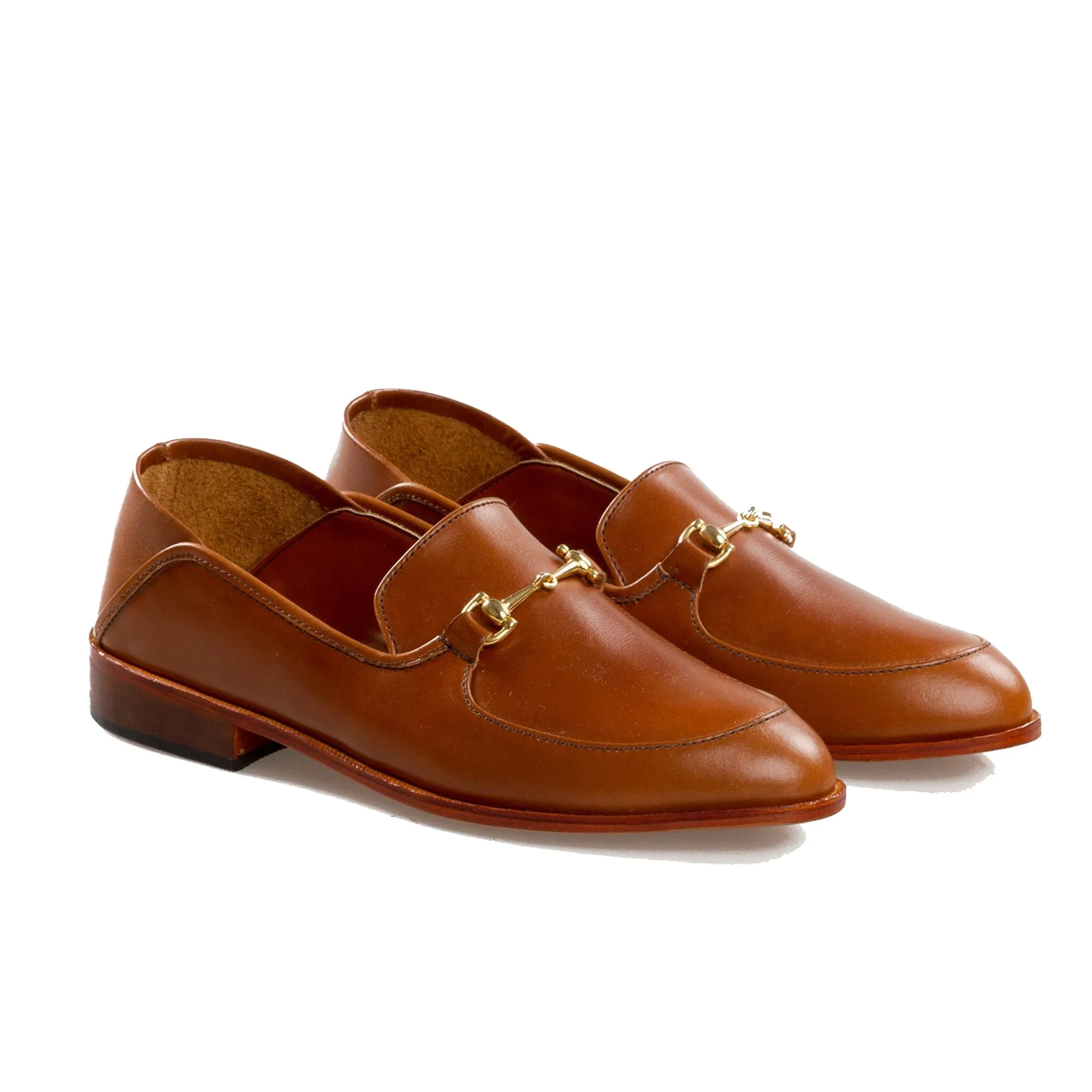 Height Increasing Tan Leather Penela Horsebit Collapsible Loafer Slippers sold by Costoso Italiano