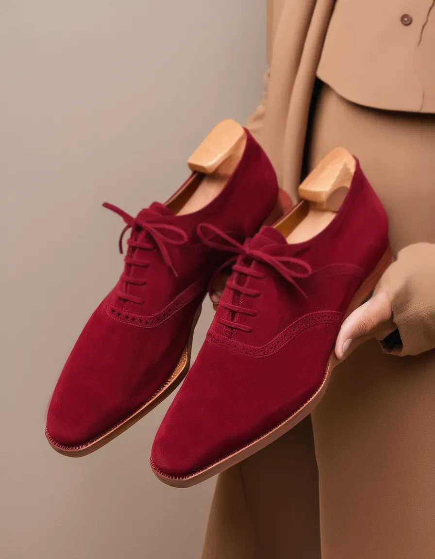 Burgundy Suede Leather Kratio Brogue Oxfords - Formal Shoes sold by Costoso Italiano