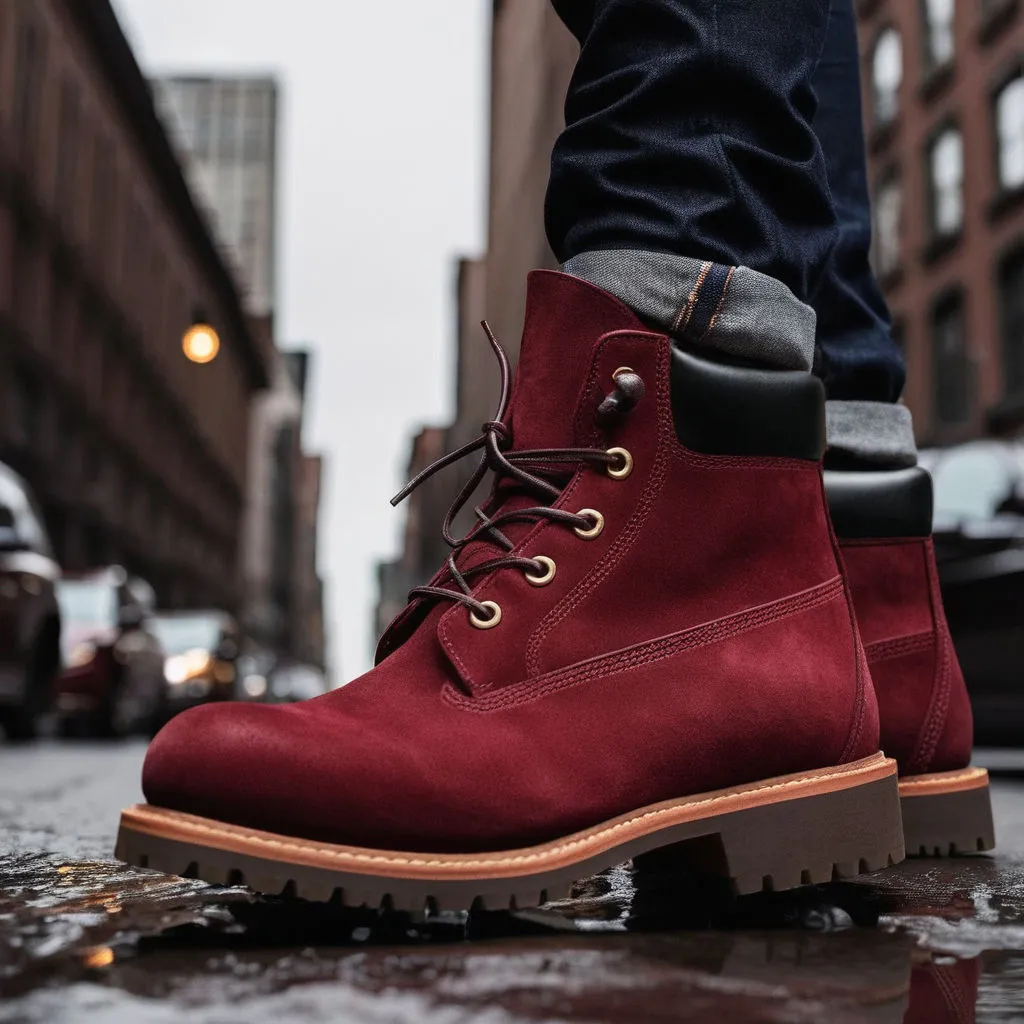 Burgundy Suede Leather Appoggio Ankle Rugged Lace Up Combat Hiking Boots with Chunky Track Sole sold by Costoso Italiano