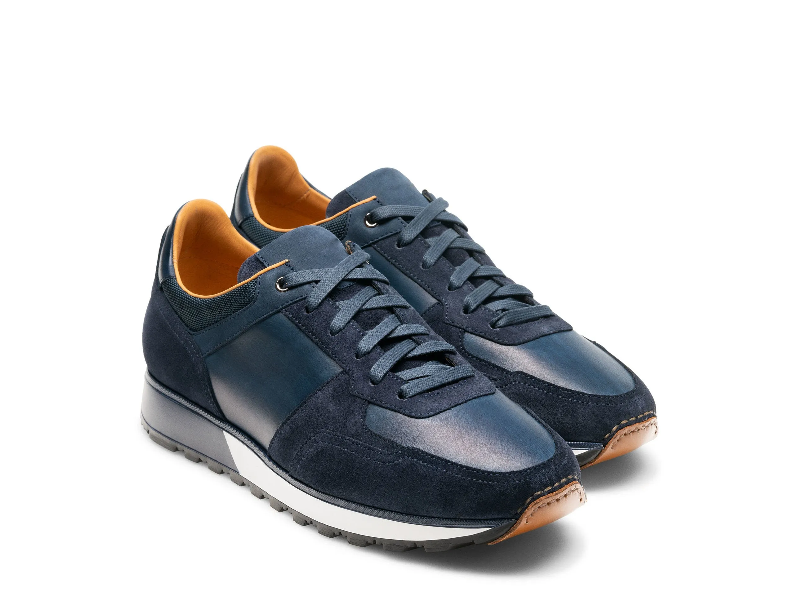 Luxury Edition - Artisian Made Navy Blue Italian Suede and Italian Leather Nausori Lace Up Running Sneaker Shoes sold by Costoso Italiano product image thumbnail 2