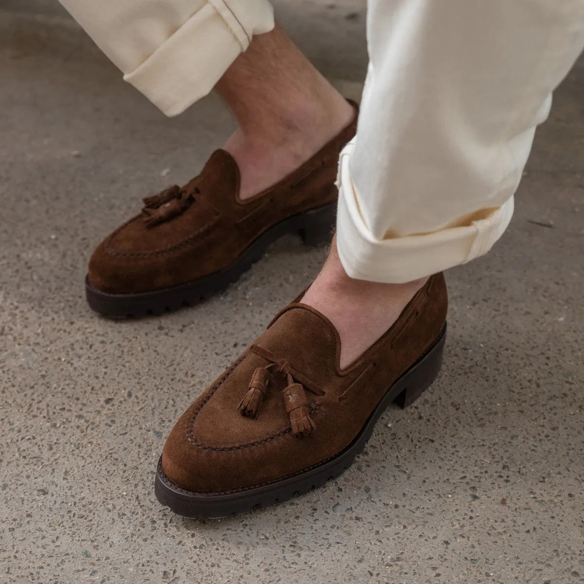 Brown Suede Leather Belize Chunky Tassel Loafers - With Track Soles - AW24 Casual Shoes Collection sold by Costoso Italiano