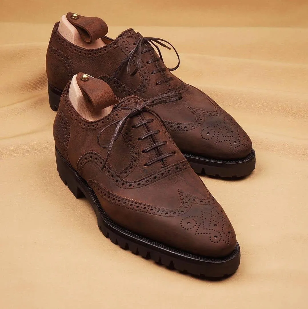 Brown Leather Rene Brogue Chunky Oxfords Shoes WORK EDITION sold by Costoso Italiano
