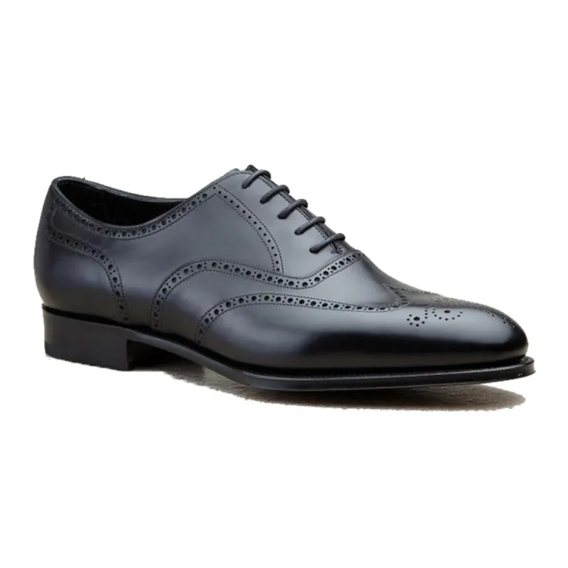 Flat Feet Shoes - Black Leather Gedling Brogue Oxfords with Arch Support sold by Costoso Italiano