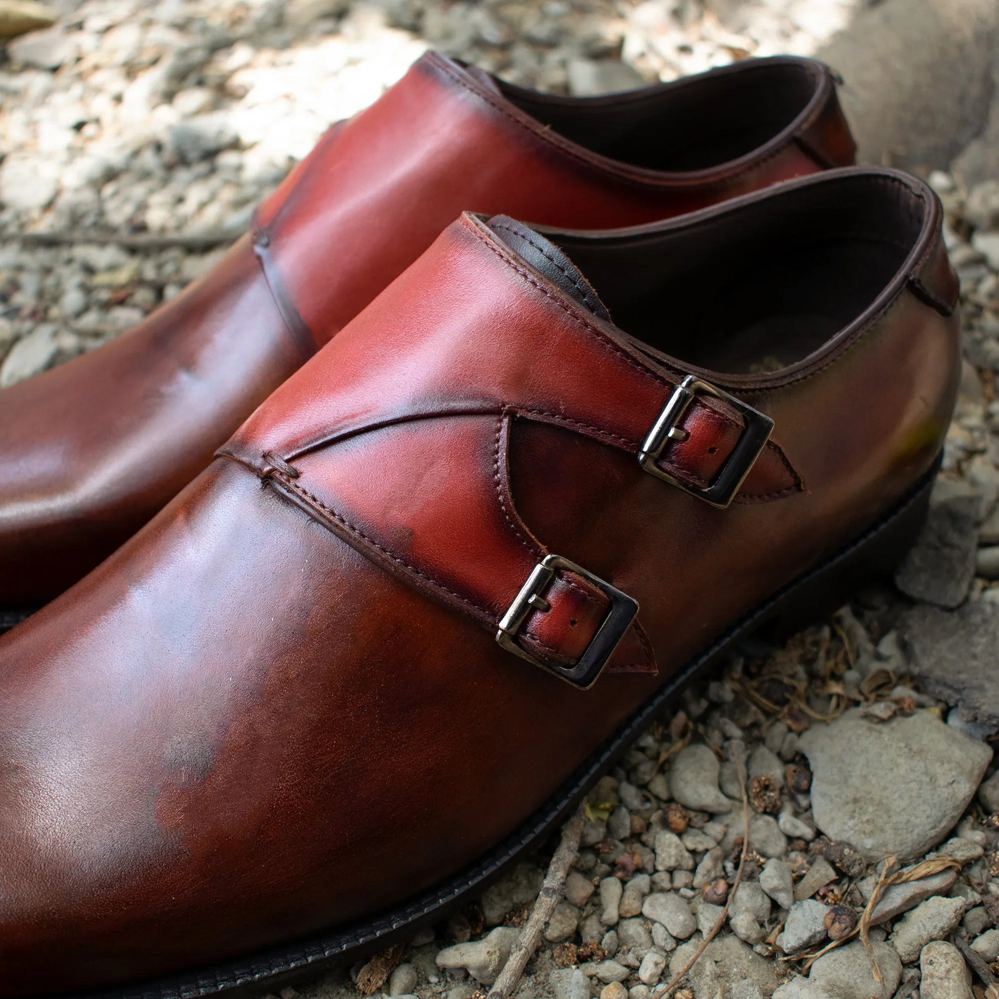 Brown Leather Hartlepool Monk Strap Shoes sold by Costoso Italiano product image thumbnail 3