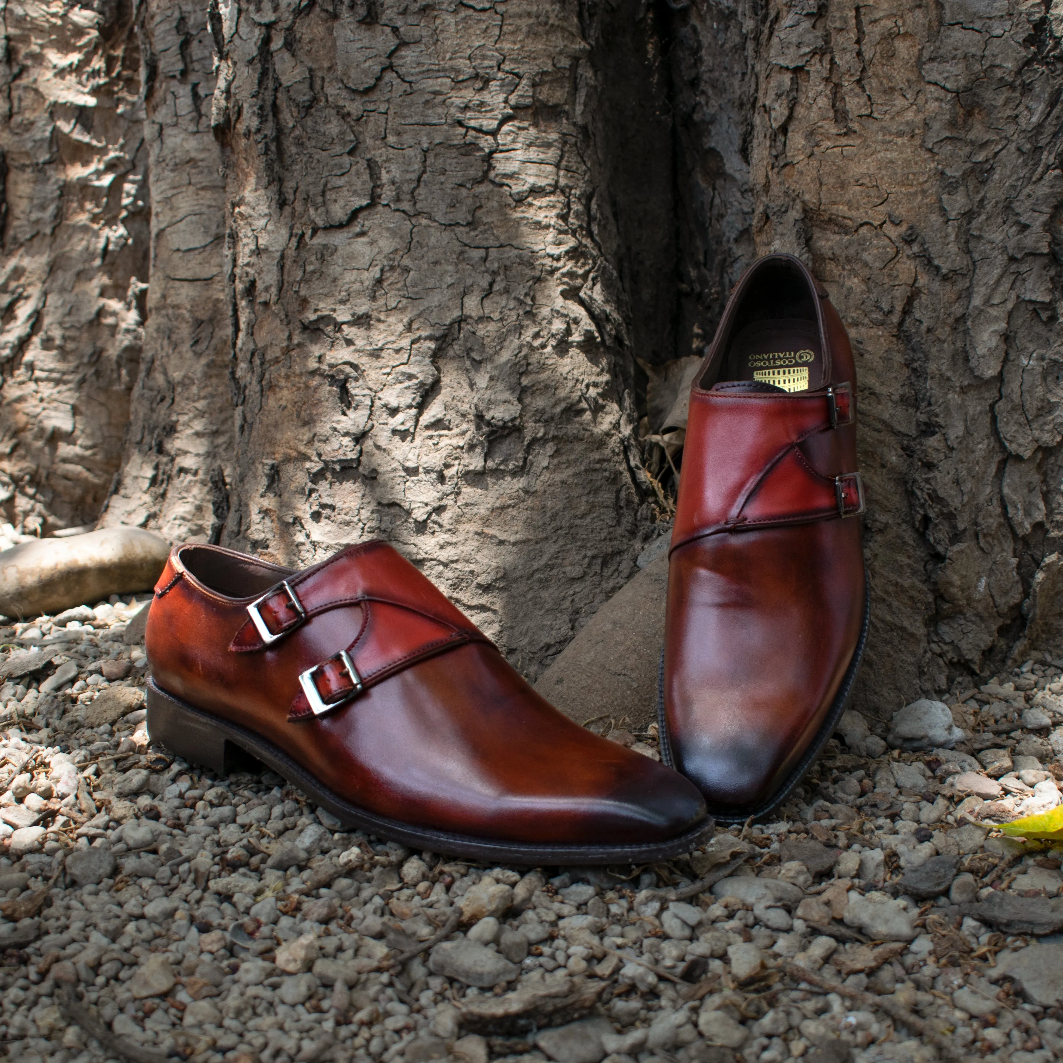 Brown Leather Hartlepool Monk Strap Shoes sold by Costoso Italiano