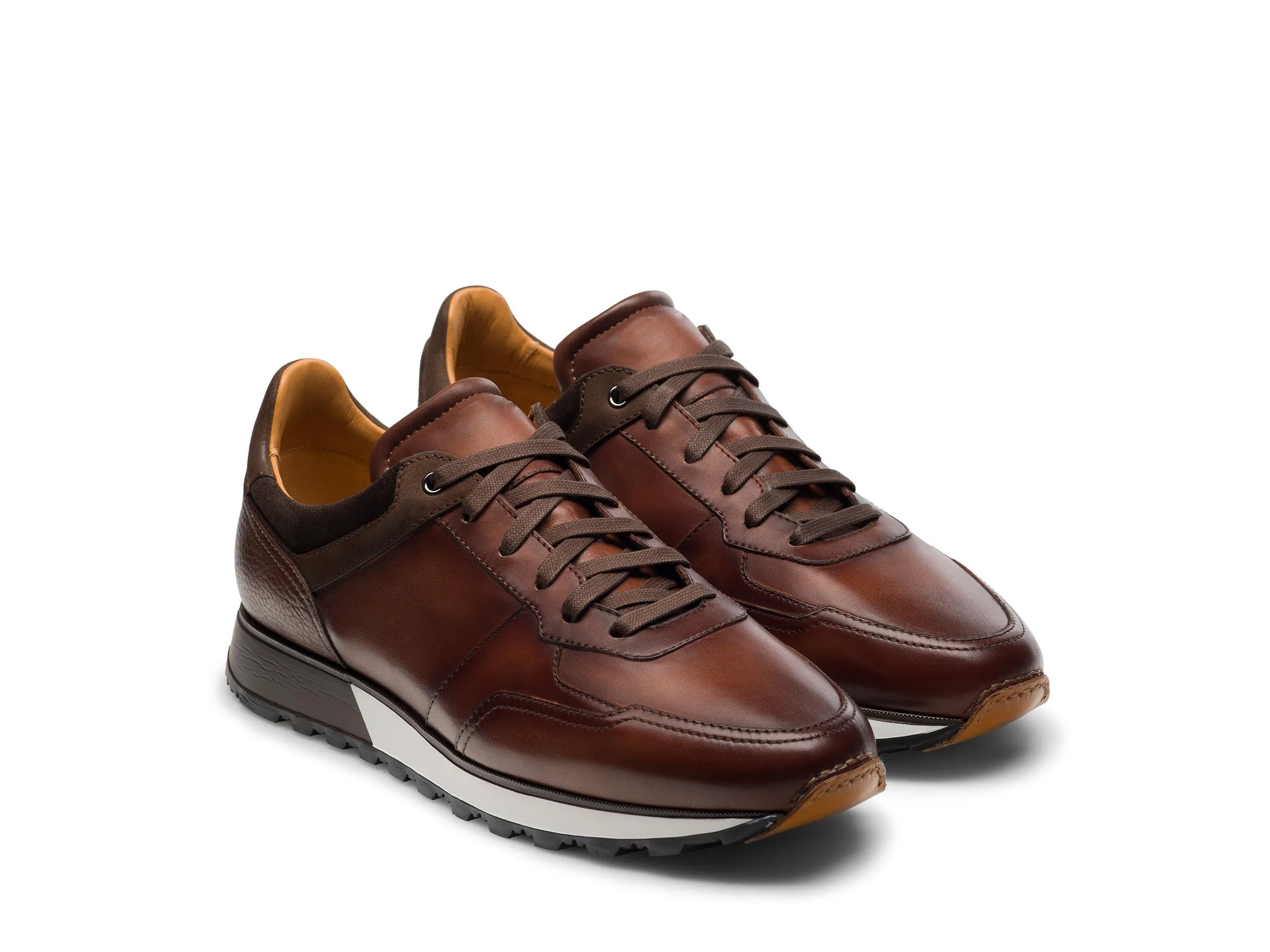 Height Increasing Brown Suede and Leather Nausori Lace Up Running Sneaker Shoes sold by Costoso Italiano