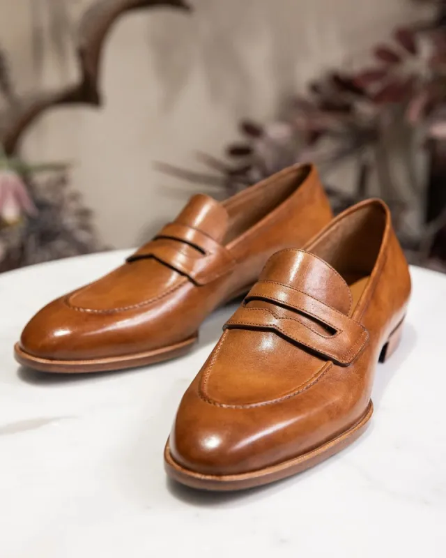 Tan Leather Urban Chic Slip-On Loafers   - Summer 2024 Collection sold by Costoso Italiano