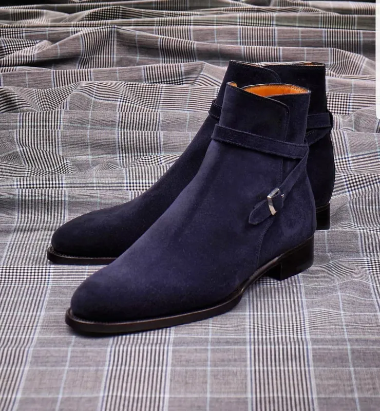 Navy Blue Suede Jodhpur Boots for Men sold by Costoso Italiano