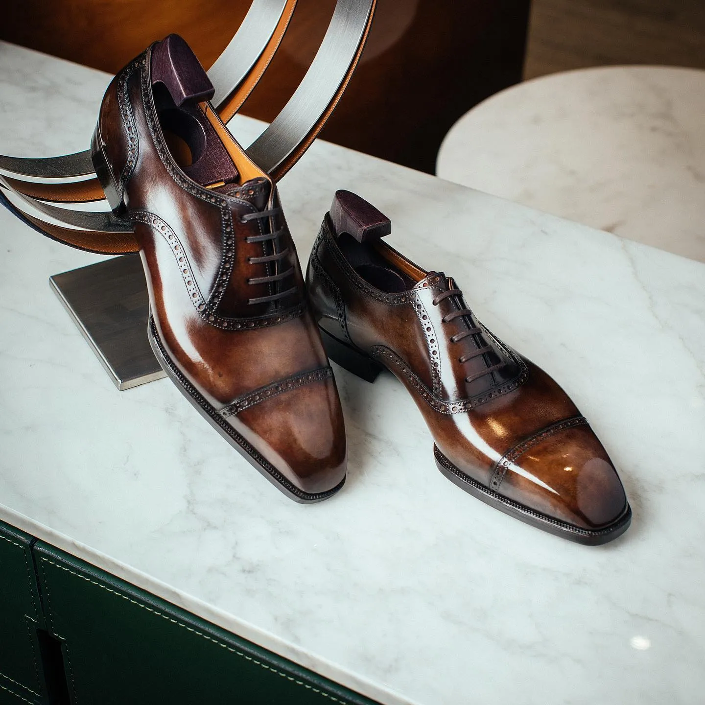 Tan Leather Rimini Brogue Toe Cap Oxford Shoes - AW24 sold by Costoso Italiano