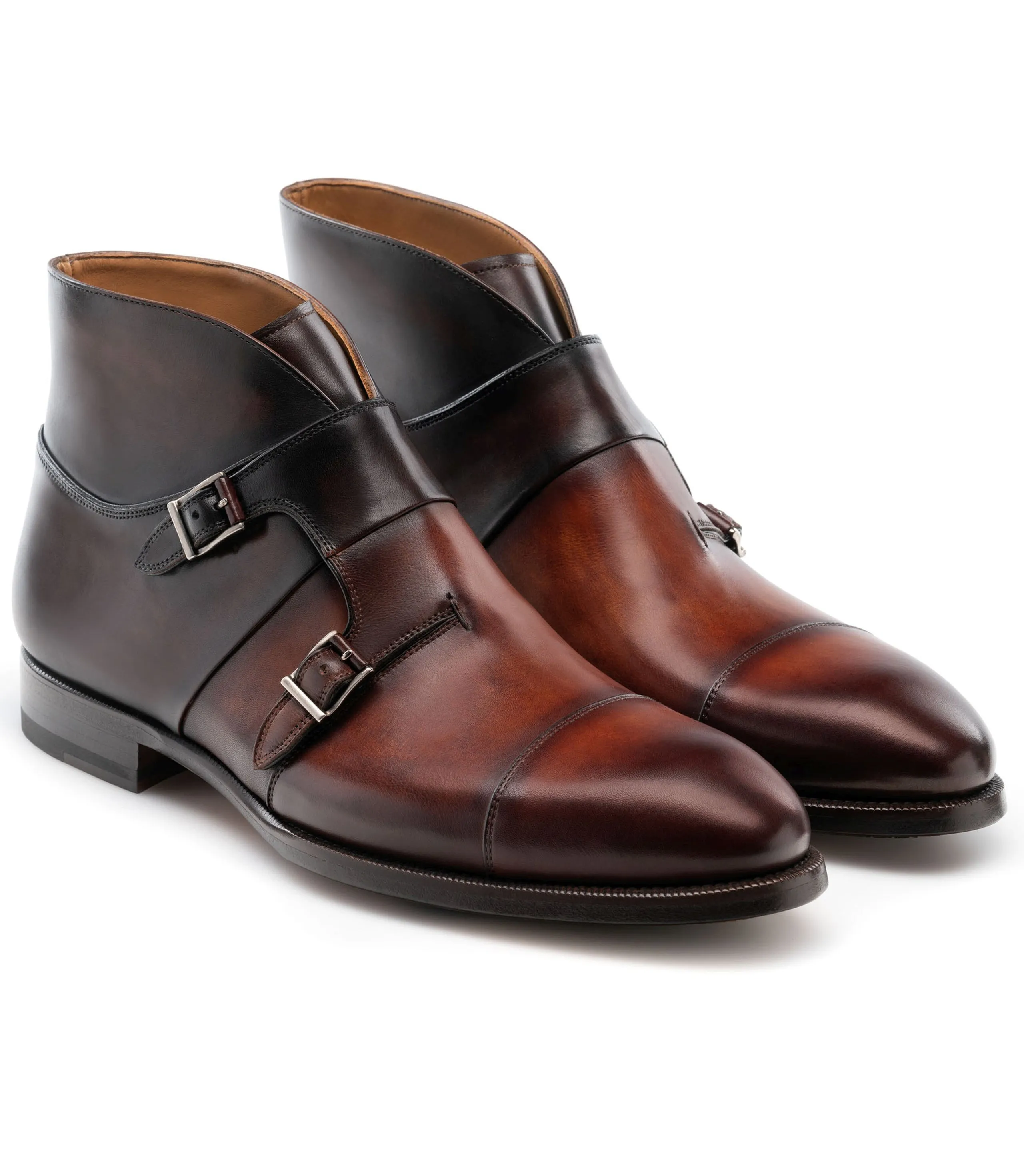 Height Increasing Brown Leather Ortigas Monk Strap Boots sold by Costoso Italiano