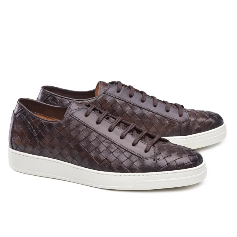Height Increasing Brown Braided Leather Cornella Lace Up Sneakers sold by Costoso Italiano