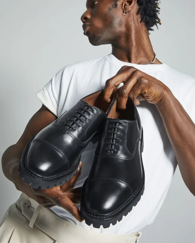 Luxury Edition - Artisian Made Black Italian Leather Cassian Chunky Oxfords with Track Soles - SS23 sold by Costoso Italiano
