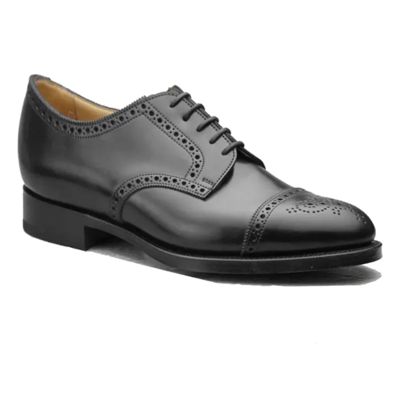 Height Increasing Black Leather Friars Brogue Derby Shoes sold by Costoso Italiano