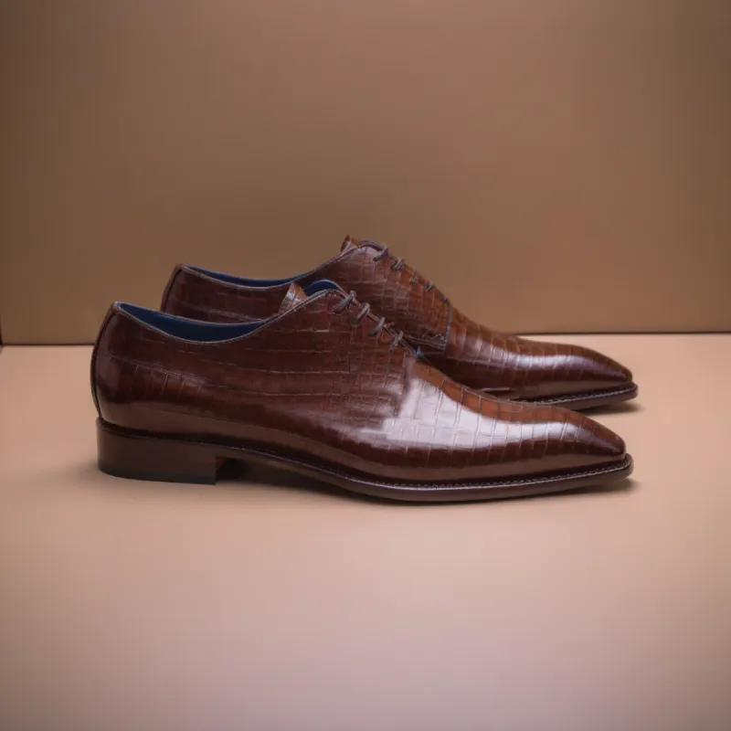 Brown Croc Leather Nandes Oxford Shoes sold by Costoso Italiano