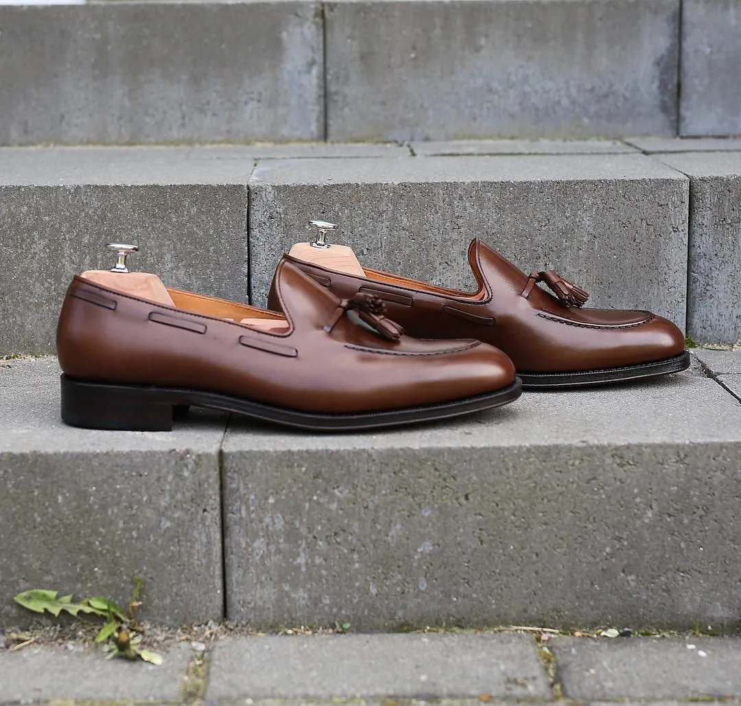 Height Increasing Brown Leather Martos Tassel Loafers sold by Costoso Italiano