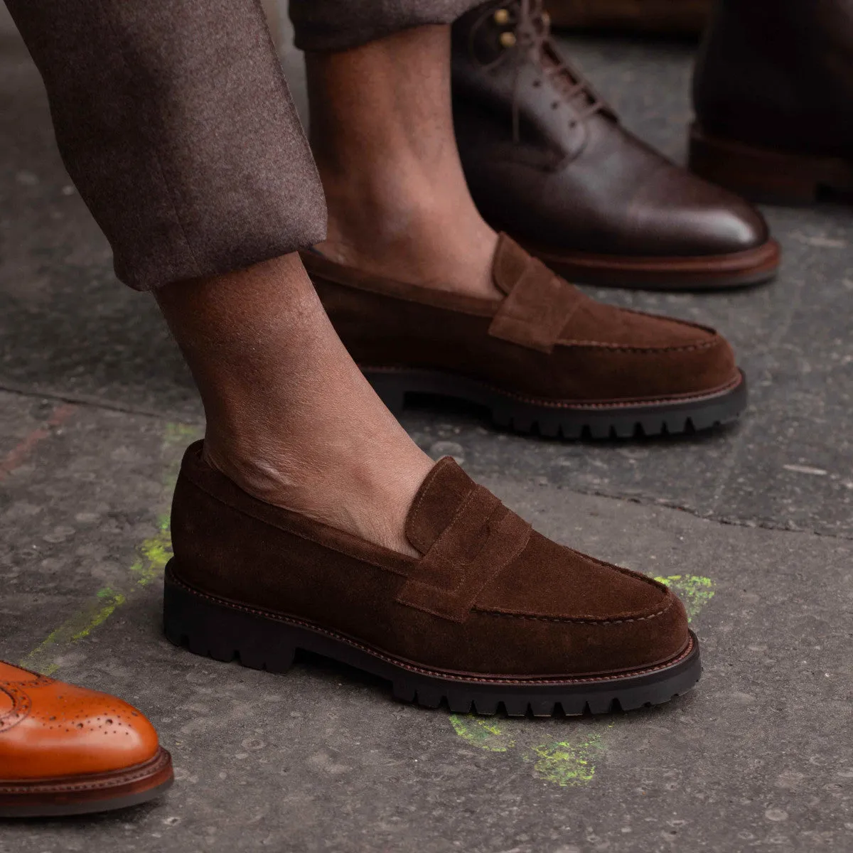 Brown Suede Belize Chunky Penny Loafers - With Track Soles - AW24 - Casual Shoes Collection sold by Costoso Italiano