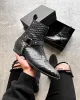 Black Crocodile/Python Print Italian Leather Wanton Slip On Harness Chelsea Boots - GOODYEAR WELTED FIDDLE BACK VIOLIN SOLE sold by Costoso Italiano