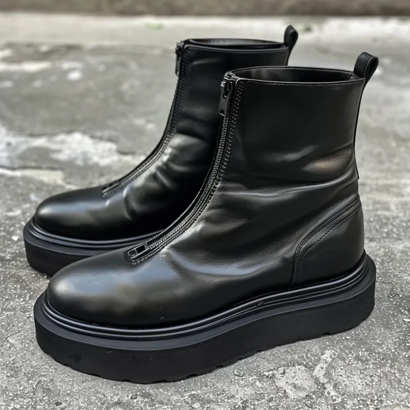 Luxury Edition - Artisian Made Black Italian Leather Doroteo With Thick Sole Zipper Boots sold by Costoso Italiano