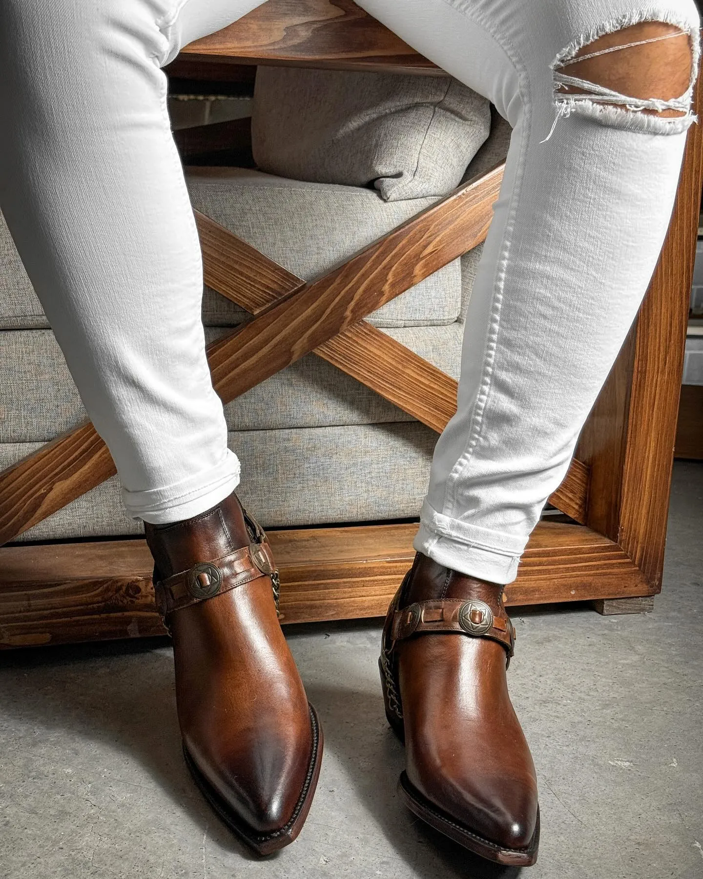 Tan Leather Sunbeam Steppers Ravien Harness Chelsea Boots sold by Costoso Italiano product image thumbnail 2