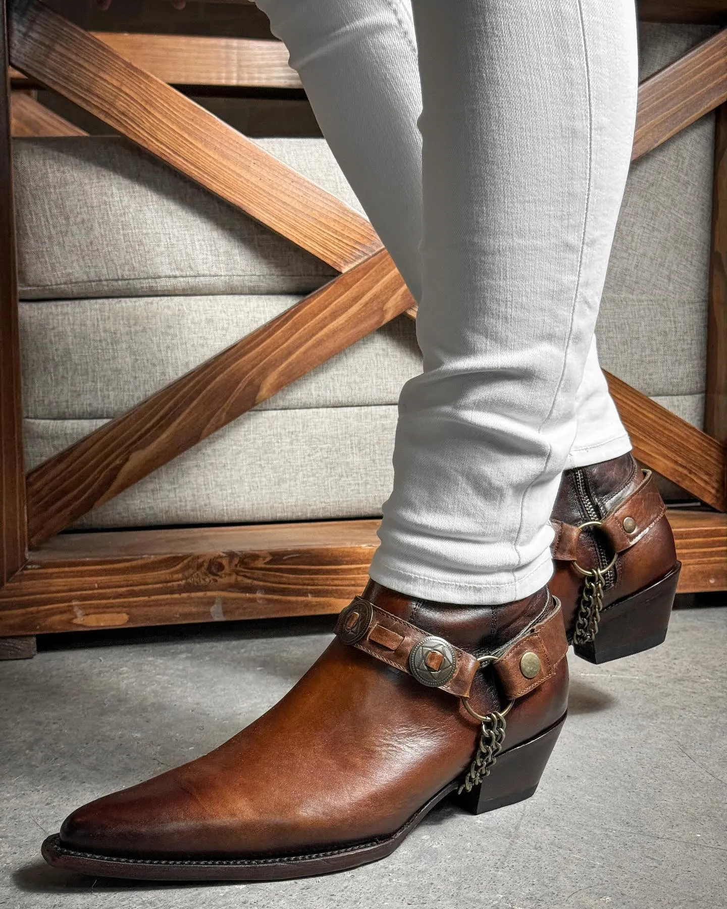 Tan Leather Sunbeam Steppers Ravien Harness Chelsea Boots sold by Costoso Italiano