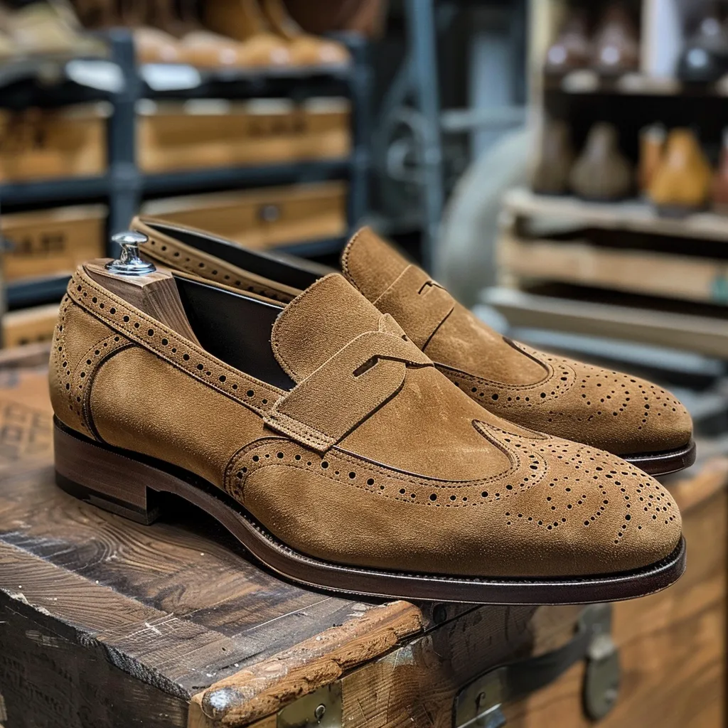 Tan Suede Wingtip Loafer Shoe - Summer 2024 Collection sold by Costoso Italiano