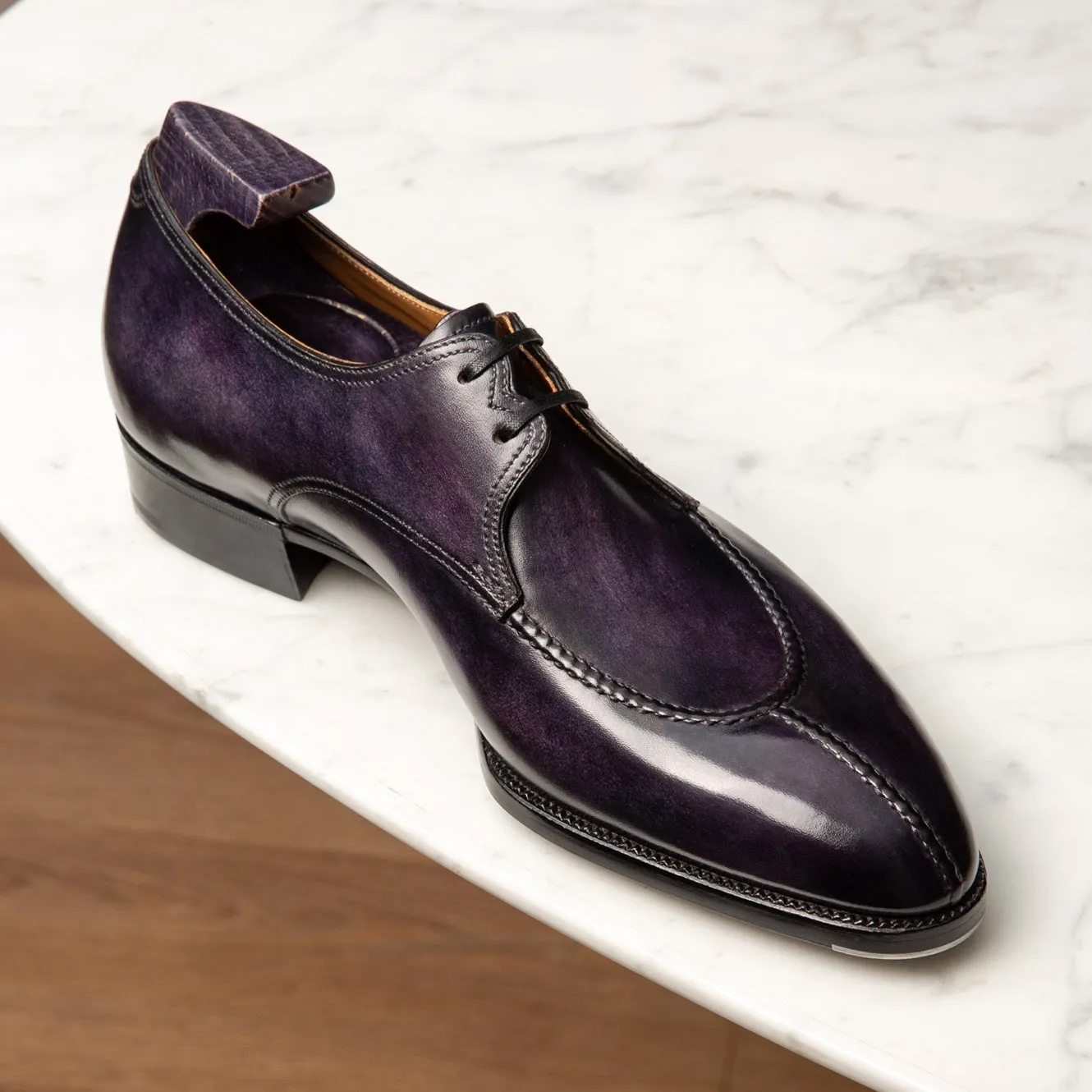 Purple Leather With Royal Finish Derby Shoes - With Track Soles sold by Costoso Italiano product image thumbnail 3