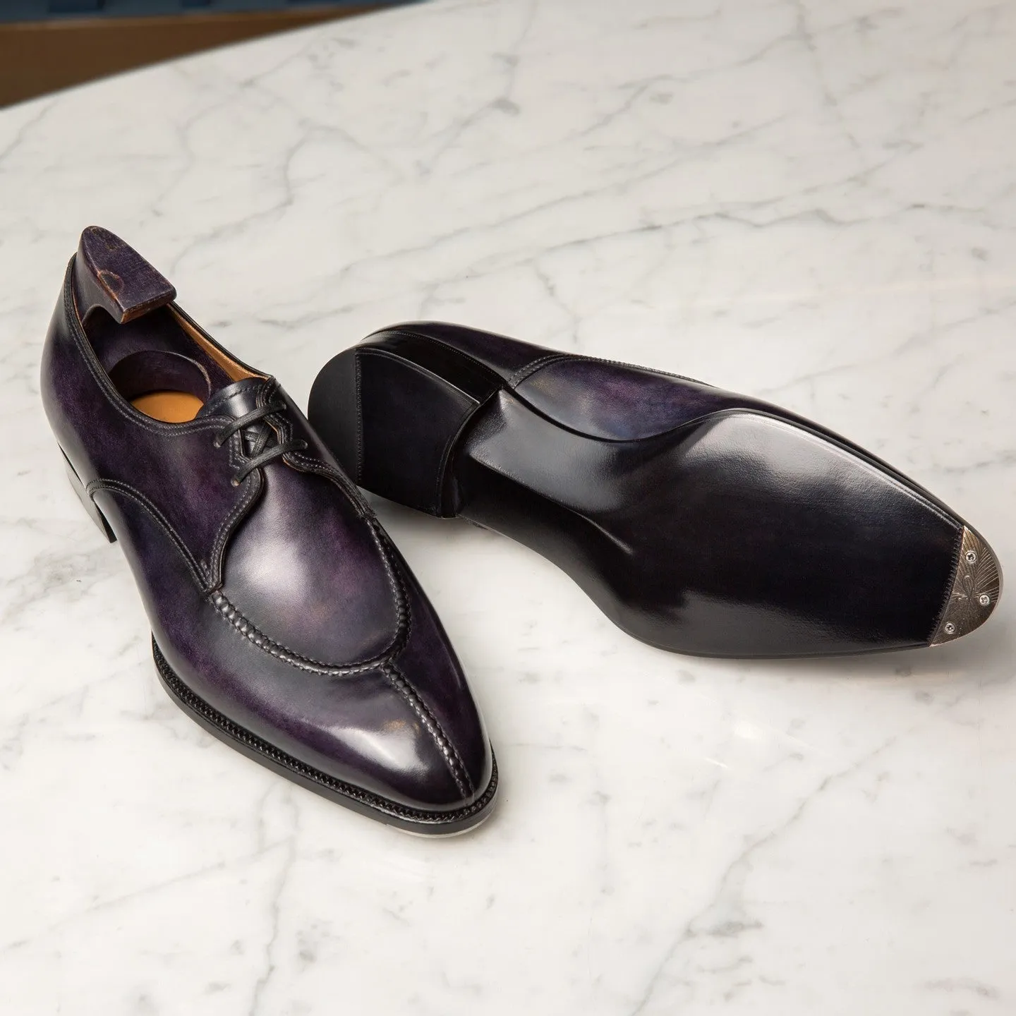 Purple Leather With Royal Finish Derby Shoes - With Track Soles sold by Costoso Italiano product image thumbnail 2