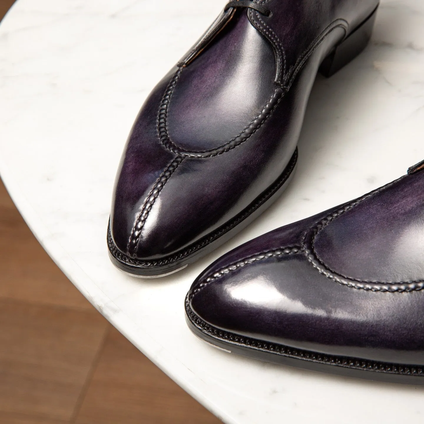 Purple Leather With Royal Finish Derby Shoes - With Track Soles sold by Costoso Italiano product image thumbnail 4