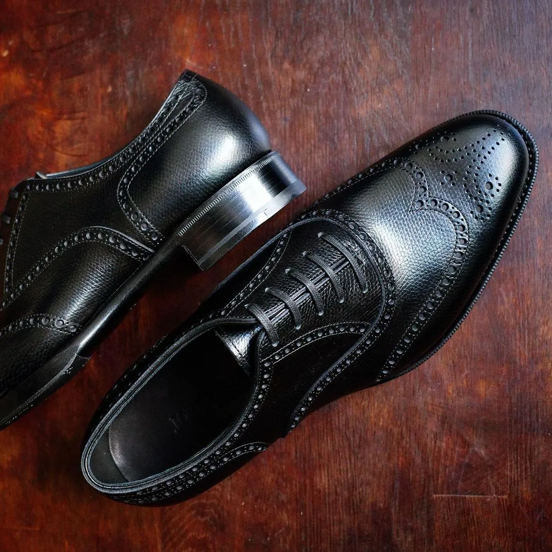 Black Leather Conthey Brogue Wingtip Oxfords - Formal Shoes sold by Costoso Italiano