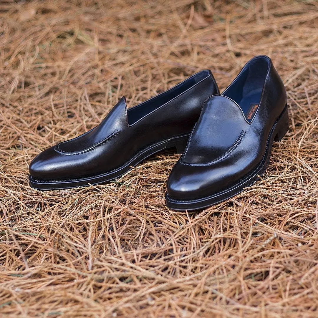 Black Leather Tweene Slip On Loafers sold by Costoso Italiano