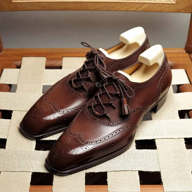 Brown Leather Ismene Wingtip Brogue Oxfords - Formal Shoes sold by Costoso Italiano