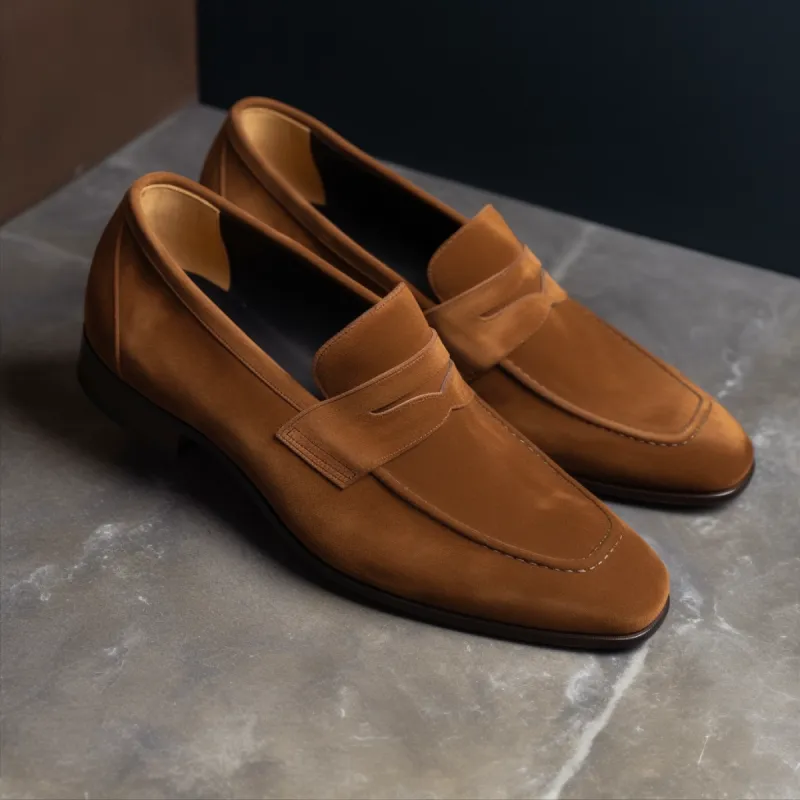 Tan Suede Academia Penny Loafers - SS23 sold by Costoso Italiano