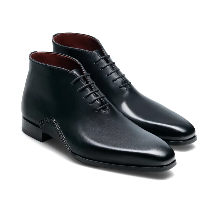 Flat Feet Shoes - Black Leather Forbes One Whole Cut Lace Up Boot with Arch Support sold by Costoso Italiano