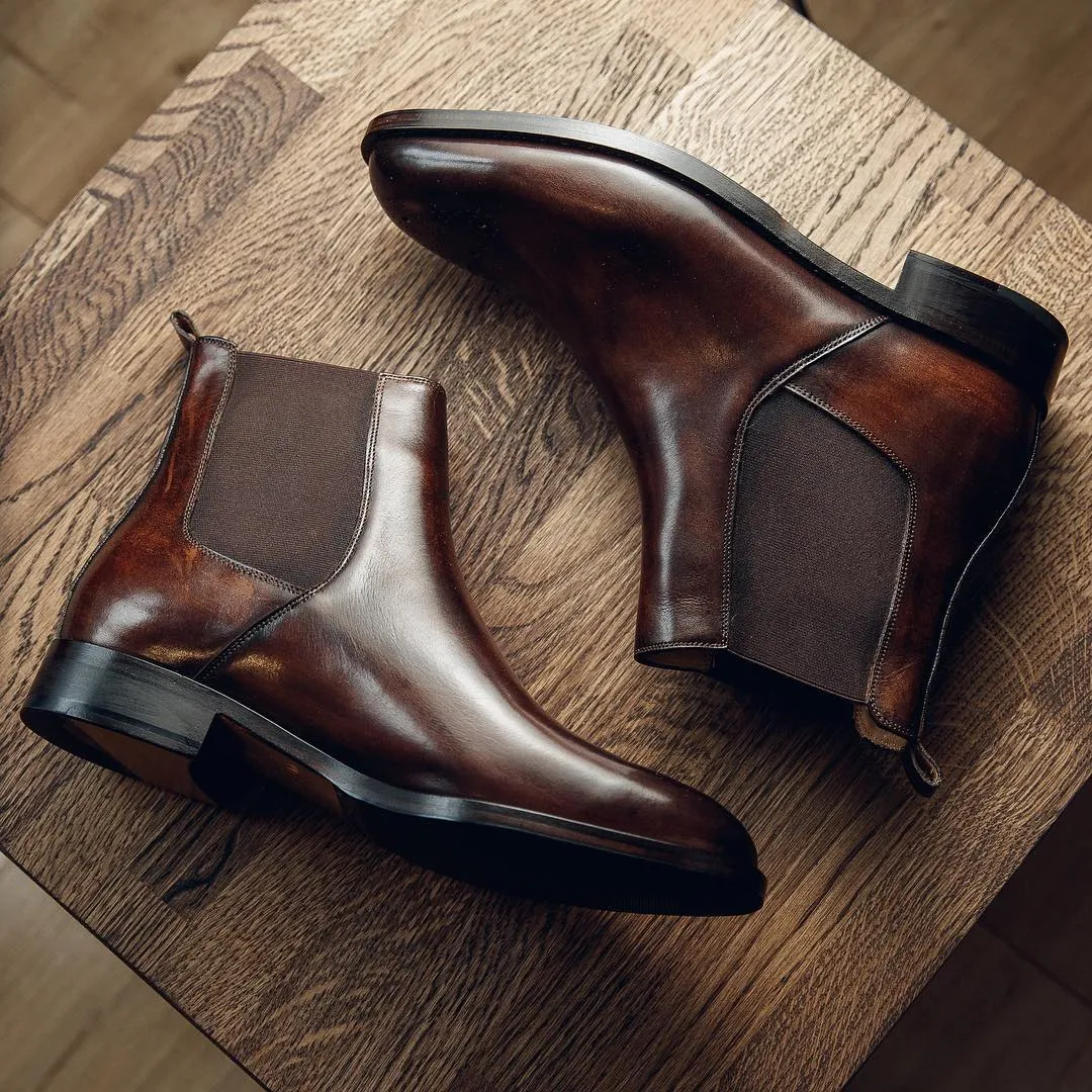 Height Increasing Brown Leather Seville Slip On Chelsea Boots sold by Costoso Italiano